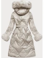 DAMSKA DŁUGA KURTKA PIKOWANA ECRU model 21242978 - WAY MODE