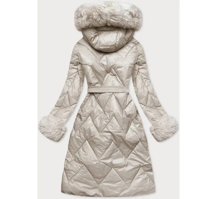 DAMSKA DŁUGA KURTKA PIKOWANA ECRU model 21242978 - WAY MODE