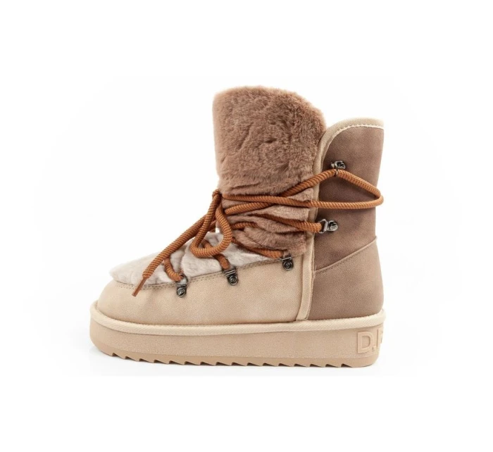D.Franklin sněhule dámské zimní módní kožešinové zateplené hnědé béžové vysoké dámské