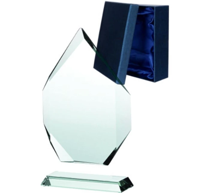Skleněná trofej s matným podstavcem a pouzdrem