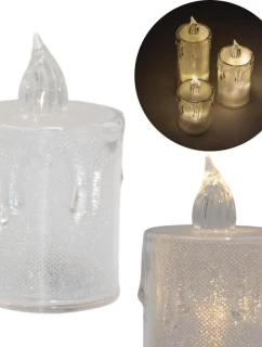 DEKORATIVNÍ SVÍČKA 8 CM TRANSPARENTNÍ TEPLÁ BÍLÁ 1 LED