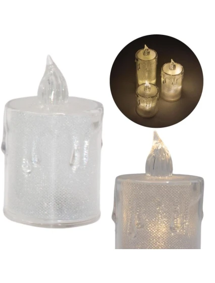 DEKORATIVNÍ SVÍČKA 8 CM TRANSPARENTNÍ TEPLÁ BÍLÁ 1 LED