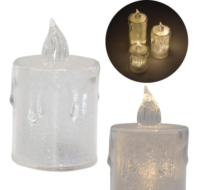 DEKORATIVNÍ SVÍČKA 8 CM TRANSPARENTNÍ TEPLÁ BÍLÁ 1 LED