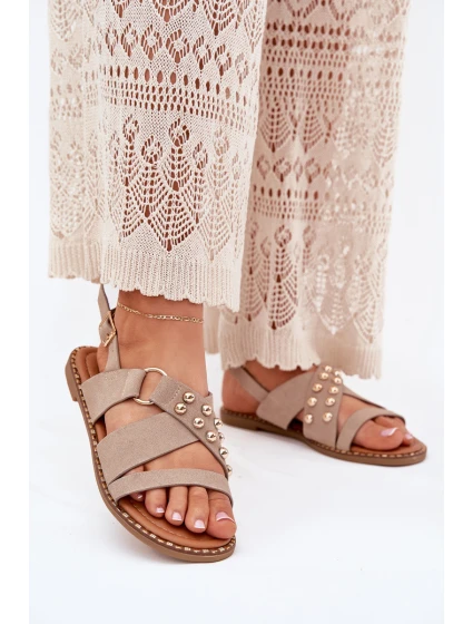 Dámské Sandály Na Plochém Podpatku Se Zlatými Hroty Béžové Zanira Dámské Sandály Na Plochém Podpatku Se Zlatými Hroty Béžové Zanira