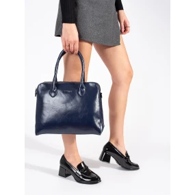 Moderní dámské černé  polobotky na širokém podpatku