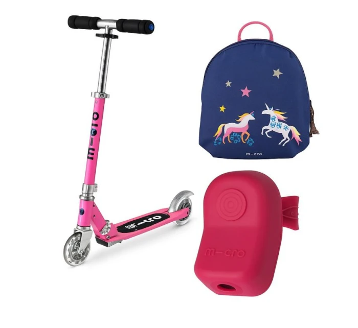 Koloběžka Micro Pink LED + batoh Micro Unicorn XS + světlo Micro Unicorn model 21763963