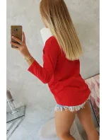 3D grafická halenka se zirkony červená