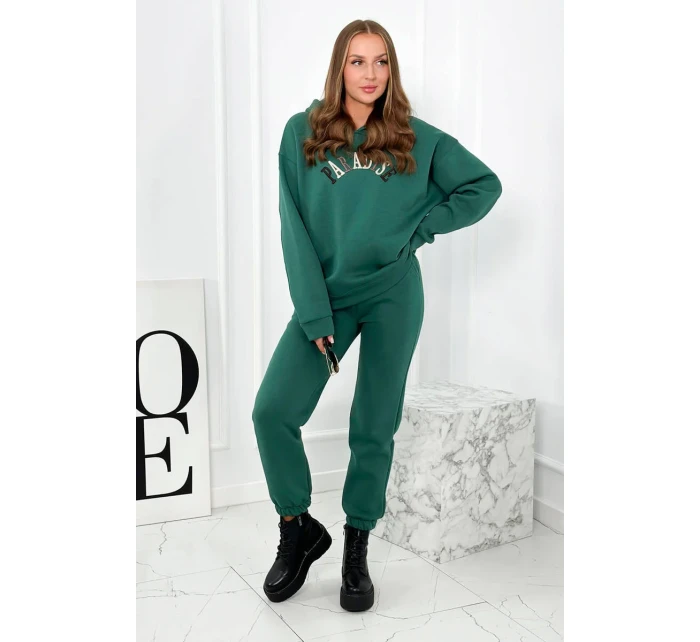 Bavlněná souprava s vyšívaným nápisem Paradise zelený