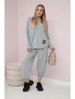 Bavlněná mikina kalhoty set šedá