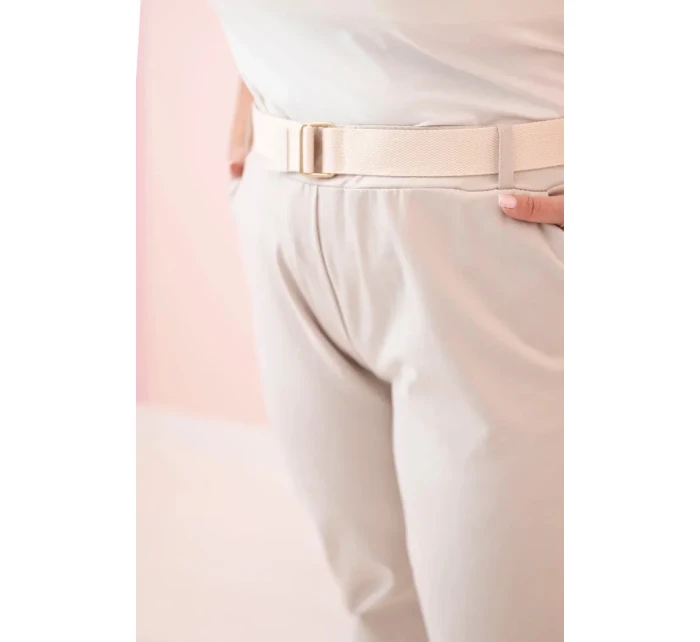 Dámské bavlněné kalhoty Plus Size s páskem béžový Dámské bavlněné kalhoty Plus Size s páskem béžový