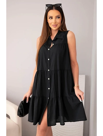 Dámské bavlněné košilové šaty bez rukávů s knoflíky černá