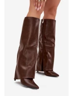 Zateplené Kozačky Na Jehlovém Podpatku S Svrškem Čokoládové model 21704865 - Boto