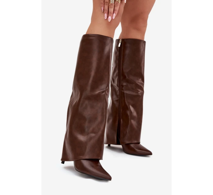 Zateplené Kozačky Na Jehlovém Podpatku S Svrškem Čokoládové model 21704865 - Boto