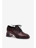 Kožené lakované dámské polobotky na podpatku s krystaly model 21712340 bordó - Artiker