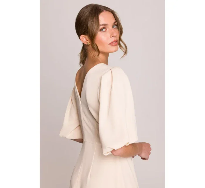 S400 Šaty s puff rukávy - krémové S400 Šaty s puff rukávy - krémové