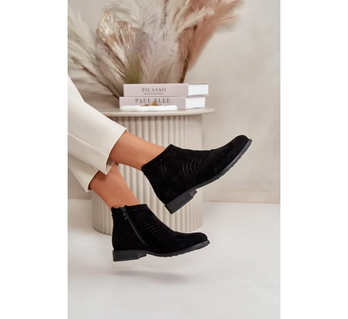 Dámské Kotníkové Boty Na Plochém Podpatku Ažurové Černé S.Barski Dámské Kotníkové Boty Na Plochém Podpatku Ažurové Černé S.Barski