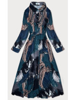 Hnědo-mořské dámské košilové šaty v délce do poloviny lýtek Ann Gissy (XY202113(3))