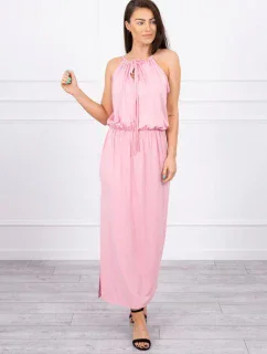 Boho šaty se záhyby pudrově růžové