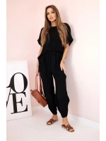 Komplet z viskózy halenka + kalhoty černý Komplet z viskózy halenka + kalhoty černý