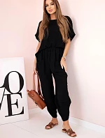 Komplet z viskózy halenka + kalhoty černý