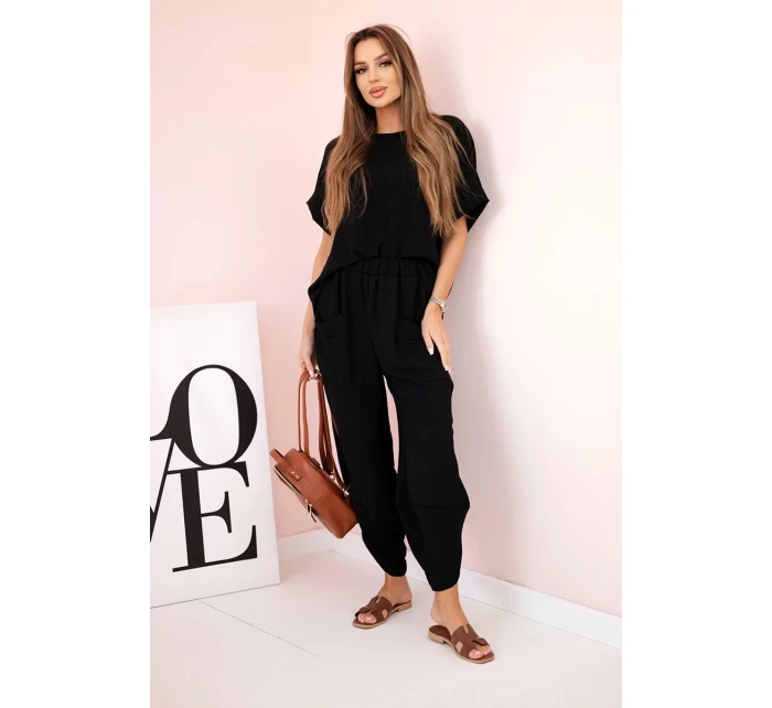 Komplet z viskózy halenka + kalhoty černý Komplet z viskózy halenka + kalhoty černý