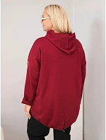 Dámská mikina Plus Size z viskózy s kapucí a ozdobnými pruhy bordó barva