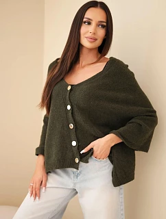 Dámské pončo svetr z baby alpaky s knoflíky khaki
