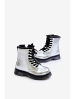 Zateplené dívčí lakované boty na zip stříbrné Novita Zateplené dívčí lakované boty na zip stříbrné Novita