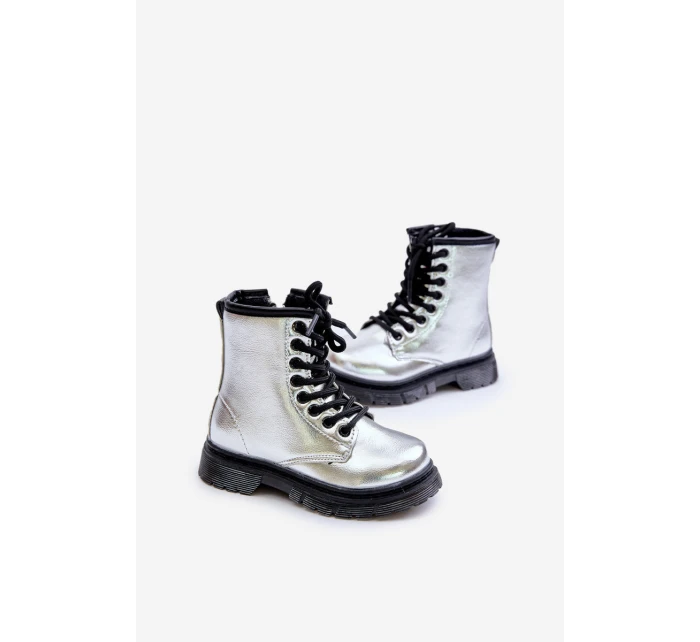 Zateplené dívčí lakované boty na zip stříbrné Novita Zateplené dívčí lakované boty na zip stříbrné Novita