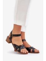 Kožené Sandály Na Jemném Podpatku Zazoo 40372 Černé