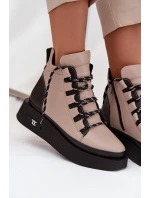 Kožené dámské kotníčkové boty na platformě s vyhříváním Artiker 55C0884 Béžové