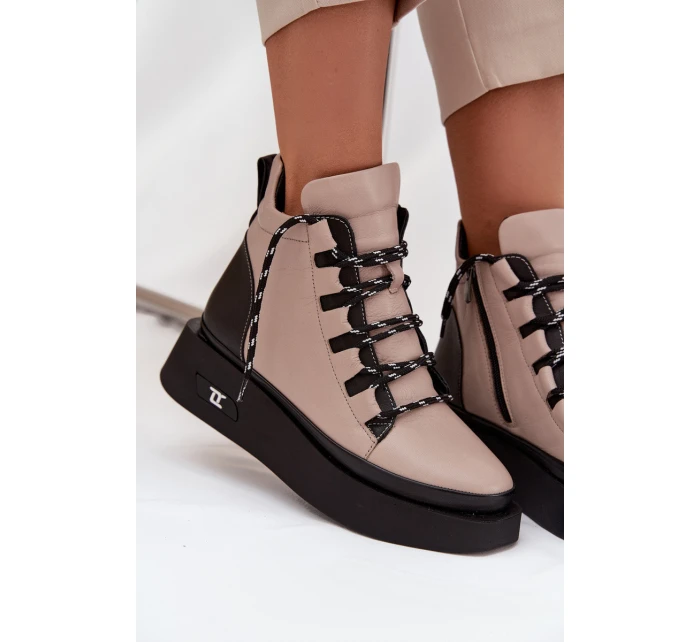 Kožené dámské kotníčkové boty na platformě s vyhříváním Artiker 55C0884 Béžové