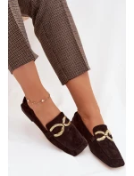 Dámské mokasíny z pravé semišové kůže se zlatým detailem D&A model 22031897 čokoládové - S.Barski