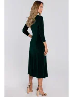 M557 Sametové midi šaty s nabíranými rukávy - zelené