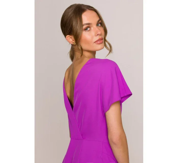 S398 Tužkové šaty s rozparky na bocích - levandulová barva S398 Tužkové šaty s rozparky na bocích - levandulová barva