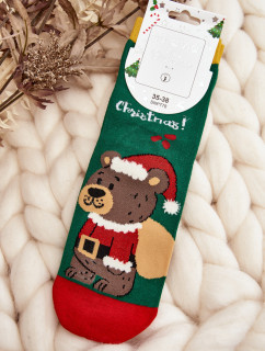 Dámské vánoční ponožky s medvídkem, zelené