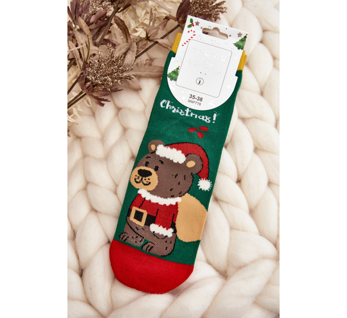 Dámské vánoční ponožky s medvídkem, zelené