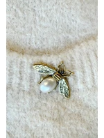 Módní oversize svetr s ozdobnou broží a kapsami béžový model 21322456 - numoco basic