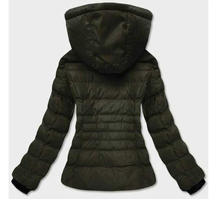 Dámská zimní bunda v army barvě s kožešinovým stojáčkem (5M769-136)