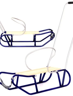 KOVOVÉ SÁNĚ TOM S OPĚRADLEM A TLAČNOU TYČÍ MODRÉ