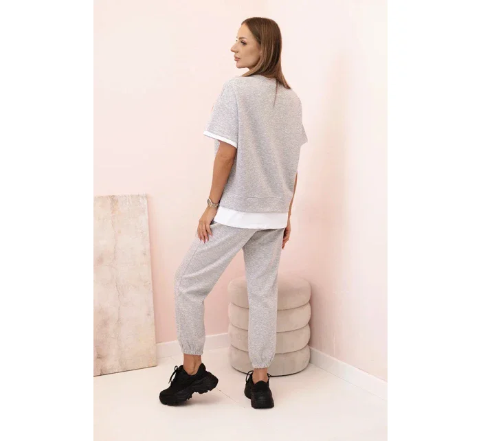Dámská máslová souprava s krátkým rukávem a kalhotami šedý
