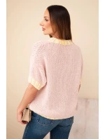 Dámský svetr s krátkým rukávem a model 21949256 lemem tmavě pudrově růžový - K-Fashion