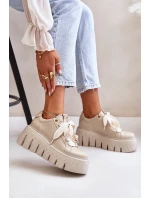 Dámské tenisky na masivní podrážce se zlatou ozdobou model 21672483 Béžové - CheBello