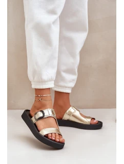 Dámské Kožené Pantofle Na Platformě Zazoo 3024 Zlaté