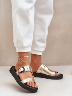 Dámské Kožené Pantofle Na Platformě model 21682476 Zlaté - Zazoo