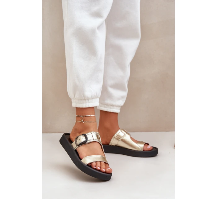 Dámské Kožené Pantofle Na Platformě Zazoo 3024 Zlaté