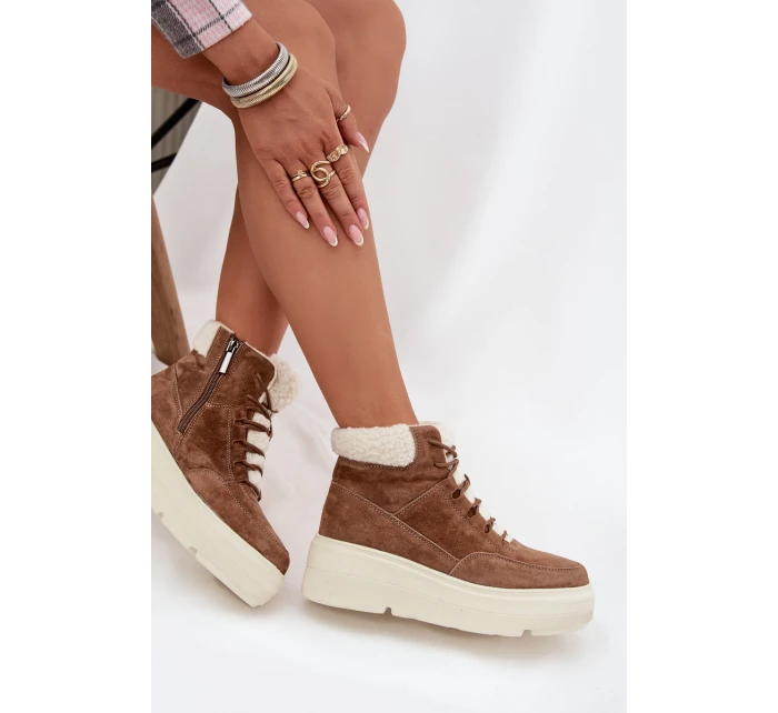 Dámské semišové sněhule Vinceza s kožešinou na platformě – camel Dámské semišové sněhule Vinceza s kožešinou na platformě – camel