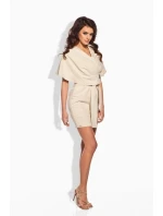 Dámské šaty netopýří střih s páskem středně dlouhé - Béžová / S - Lemoniade