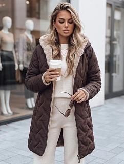 Dámská zimní prošívaná bunda s kožešinou, hnědá, FashionStreet TY5387