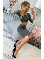 Souprava halenky a sukně v grafitové barvě